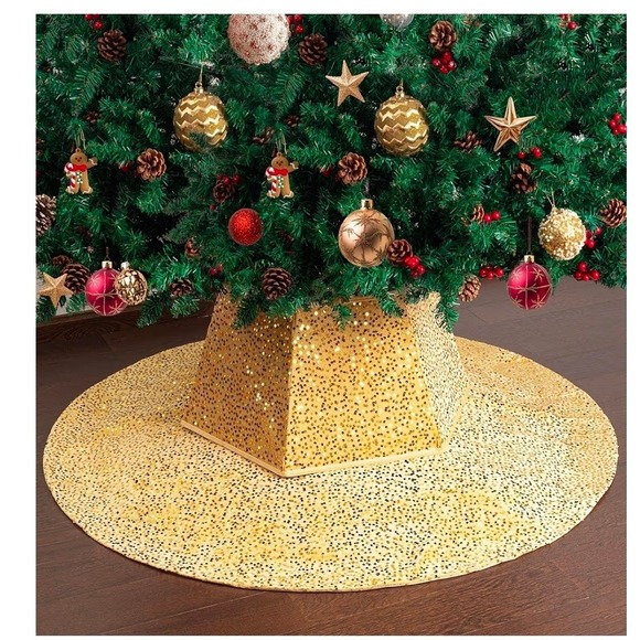 Mr. Pen Other - Mr. Pen Gold Sequin Christmas Tree Skirt 48in and Foldable Tree Collar Set